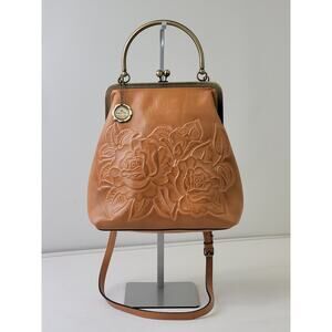 Patricia Nash Rose Novella Tooled Leather Kiss Lock Crossbody Bag EUC